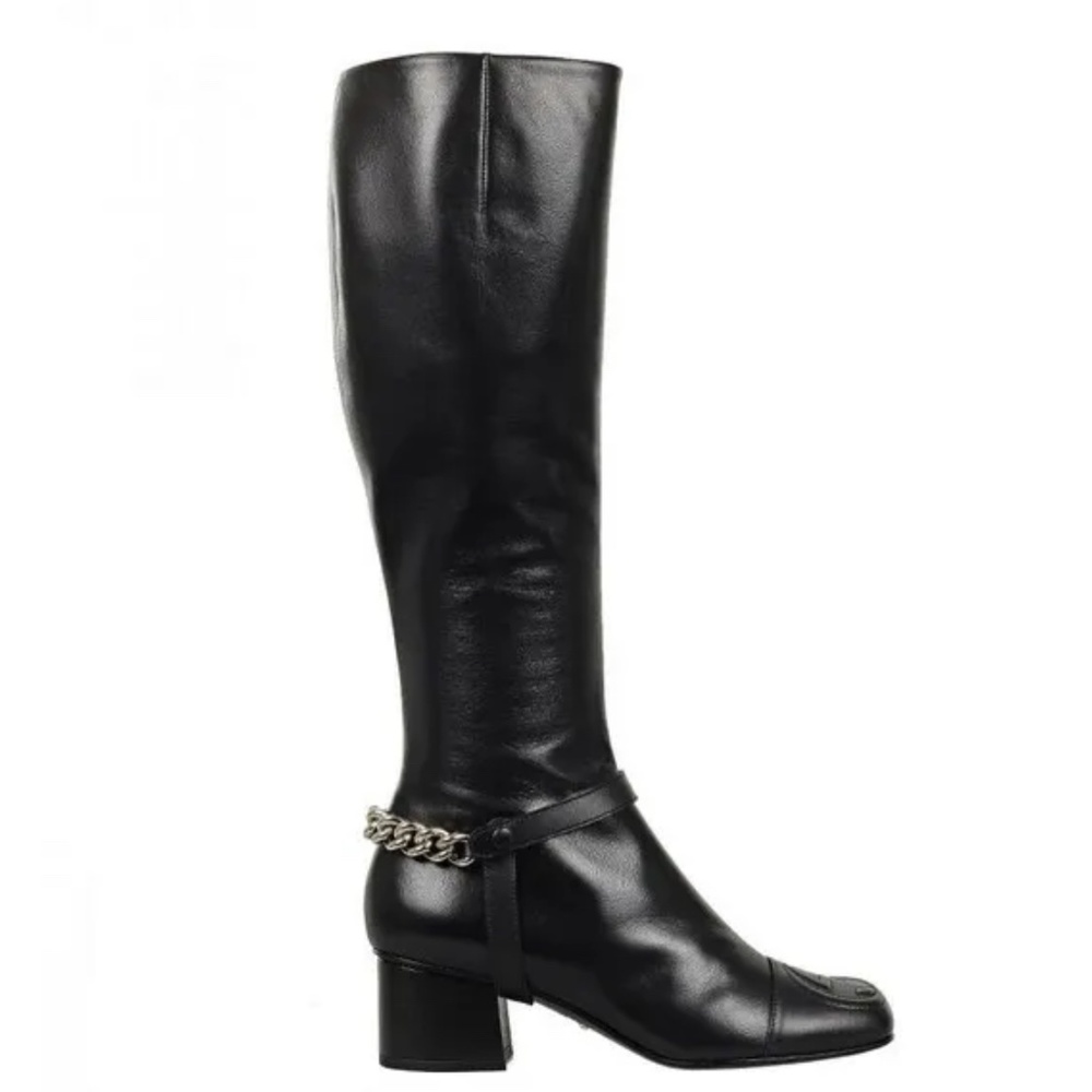 Gucci Knee High Boot with Gold Chain & Logo Detail Size 35.5 (Box NOT Included) - Picture 3 of 16